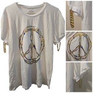 Lauren Moshi Gold Chain Peace Sign tee